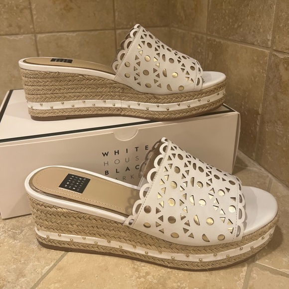White House Black Market Laser-Cut Espadrille Wedge Slide Sandals - Picture 2 of 5